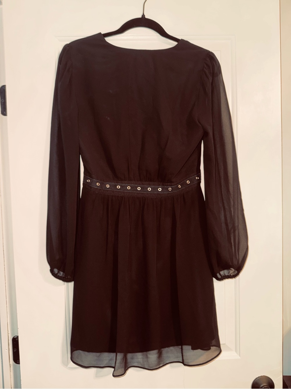 BCBGeneration Black Long-Sleeve Chiffon Dress with Eyelet Waist